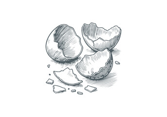 Egg Shell  Waste Hand Drawn Sketch Illustration Vector Isolated