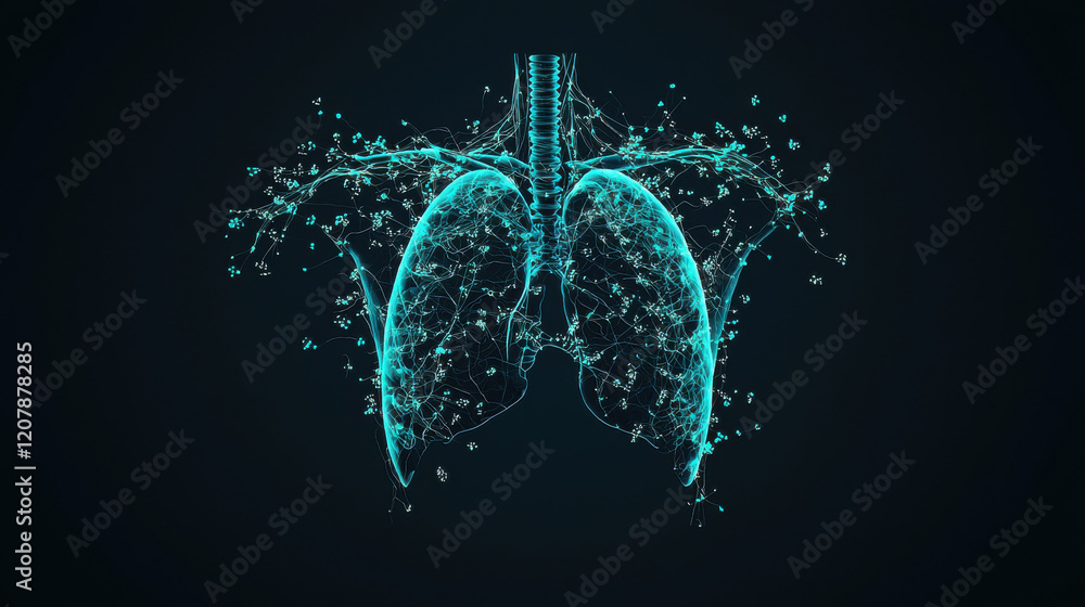 Aufkleber artistic neon inspired x ray of human chest showcasing intricate lung structures and branching pathw