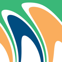 Abstract floral design with colorful waves and shapes in green, orange, and rainbow hues, perfect for a summer-themed wallpaper or decoration