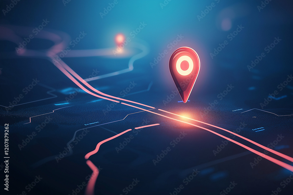 Poster find your way. location marking with a pin on a map with routes. adventure, discovery, navigation, c