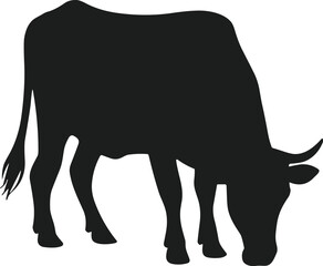 Grazing Cow Silhouette - Minimalist Vector Illustration