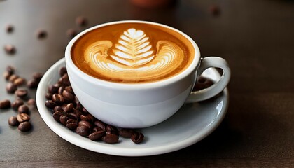 Fototapeta premium latte art coffee beans espresso coffee shop cafe
