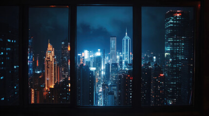 Night cityscape window view scenery landscape interior inspiration backdrop wallpaper