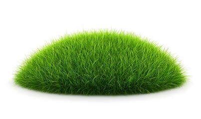 Lush green grass mound, isolated, white background, nature design element