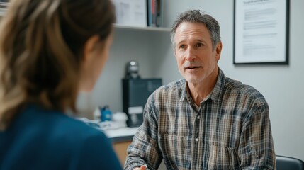 Obraz premium A patient discussing recovery strategies with a therapist in a private clinic.