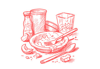 Foods Leftover Waste Hand Drawn Sketch Illustration Vector Isolated