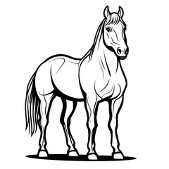 Obraz premium Simple Horse Outline Drawing Coloring Book Page for Kids