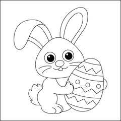 easter rabbit  with easter egg bunny line art coloring page for kids