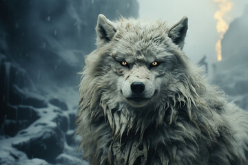 Obraz premium white polar wolf among the snow,. Generative AI