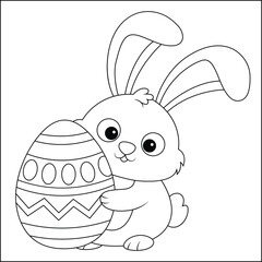 Bunny with easter egg rabbit line art coloring page for kids