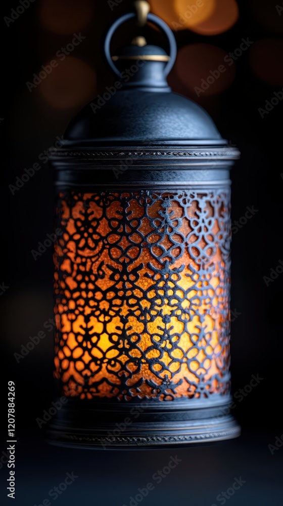Poster ramadan fasting devotion concept. a beautifully designed lantern with intricate patterns, casting a 