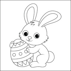 easter bunny with easter egg rabbit line art coloring page for kids