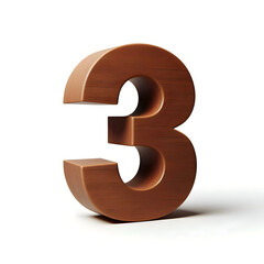 simple 3d brown 3 number isolated on white background