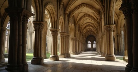 Bayeux Cathedral's interior with stone arches, french normandy, church, historic