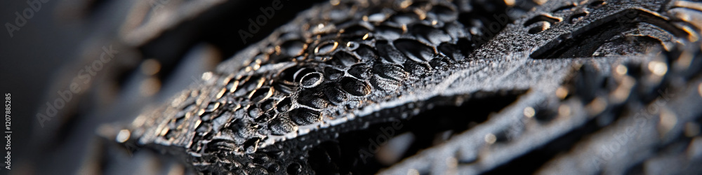Poster close-up of a textured metallic object with porous surface