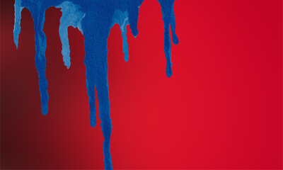 Dripping Blue Paint on Red background, Multicolor nail polish  blot samples, isolated on red