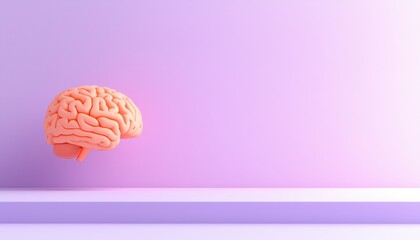 A creative representation of a floating brain suggesting thoughts and ideas in a serene pink background.