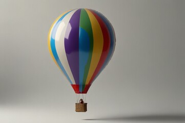 A colorful hot air balloon floats serenely against a muted background