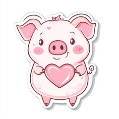 sticker little pig hugging heart