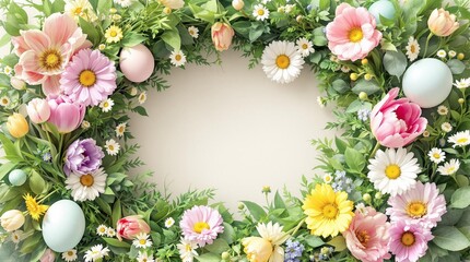 Easter floral frame with eggs and flowers