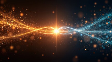 Dynamic energy streams colliding in a mesmerizing display of glowing particles and shimmering light, illustrating the power of opposing forces on a black background.