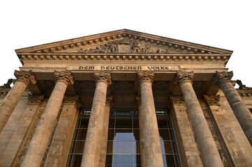 Obraz premium Dem Deutschen Volke sign on Reichstag building in Berlin, Germany, PNG