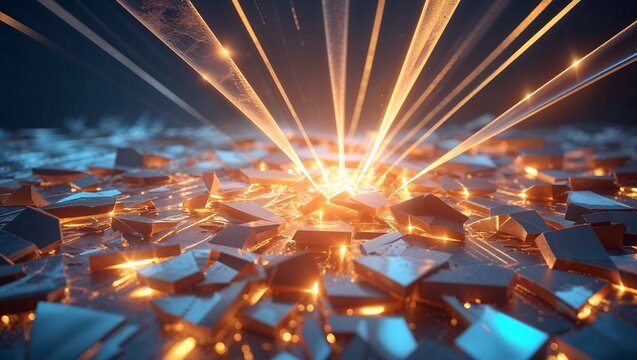 Abstract Illustration of Crisis Recovery Glowing Fragments Symbolizing Strength and Overcoming Adversity