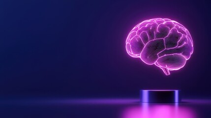 A glowing purple brain illustration representing creativity, intelligence, and innovation in a digital age.