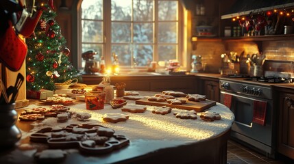 Fototapeta premium Baking christmas cookies cozy kitchen food photography winter wonderland warm atmosphere festive vibes