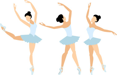 Vector people. Performance of ballet dancers. A cute ballerina in a blue tutu dances classical ballet. Vector illustration isolated