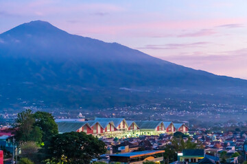 Obraz premium View towards Batu city , Malang, Indonesia from the top of the hill