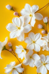 Fototapeta premium Delicate White Flowers on Vibrant Yellow Background