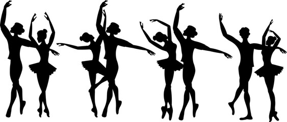 Vector people. Ballet couple. Ballet dancers icon. Dancing couple silhouette set.  A beautiful ballet couple dances classical ballet. Vector illustration isolated