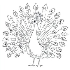 Fototapeta premium Charming Peacock Illustration Simple Coloring Book Page for Kids