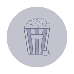 Popcorn in striped container, perfect for enjoying during movie night at home or in theater. The design suitable for menu concepts