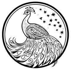 Fototapeta premium Simple Peacock Moon Coloring Book Page Illustration for Kids