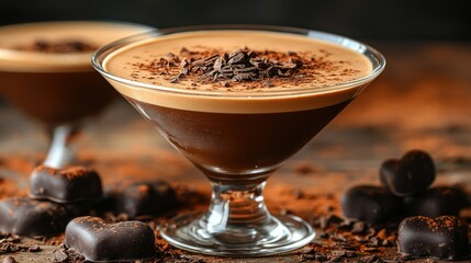Chocolate Martini Cocktail with Cocoa Powder and Heart-Shaped Chocolates