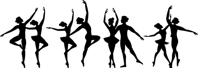 Vector people. Ballet couple. Ballet dancers icon. Dancing couple silhouette set.  A man and a woman are dancing ballet.Vector illustration isolated
