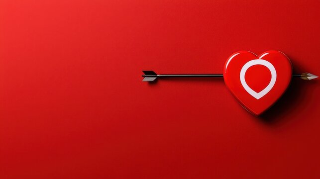 A striking red heart symbol pierced by an arrow, representing love and passion against a bold background.