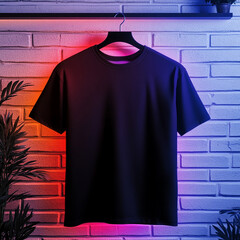 black t shirt with various design on a brick wall background