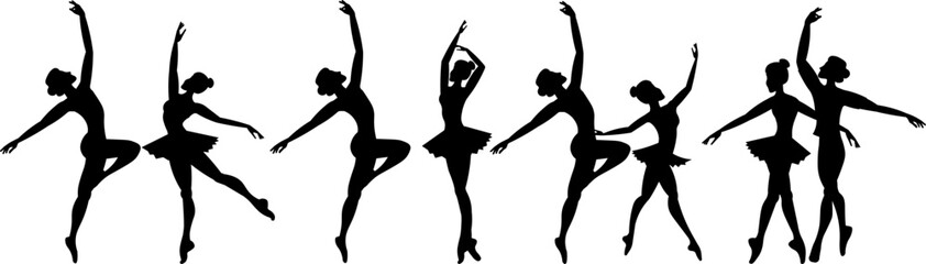 Vector people. Ballet couple. Ballet dancers icon. Dancing couple silhouette set. A man and a woman dance classical ballet.  Vector illustration isolated