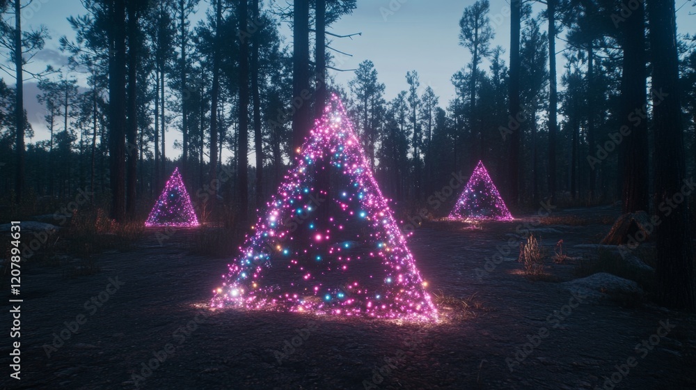 Poster illuminated triangular structures in dark forest