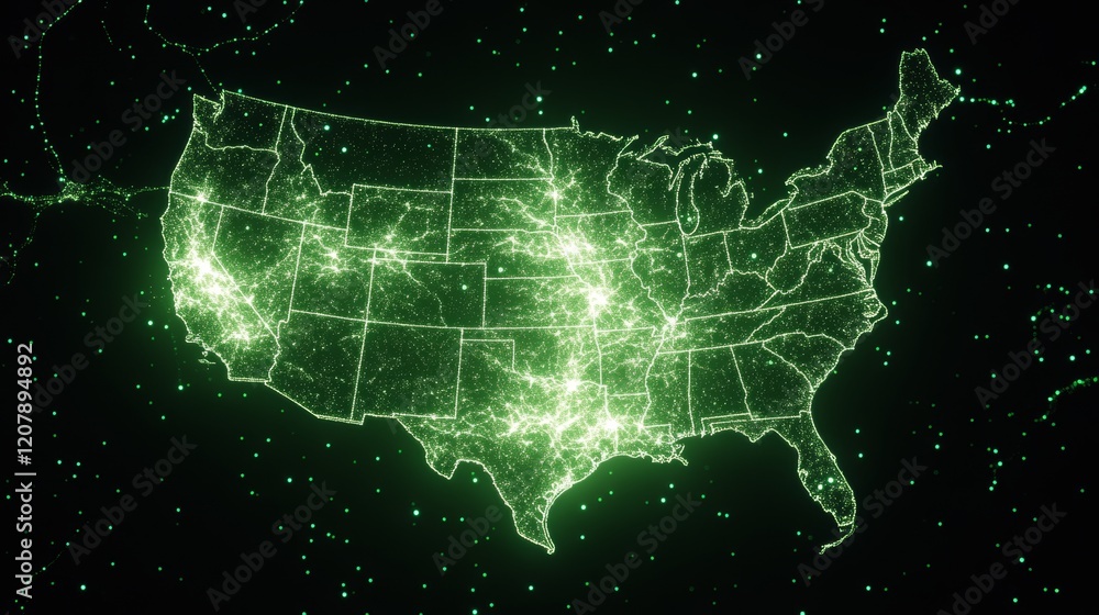 Poster illuminated us map network connections visualization