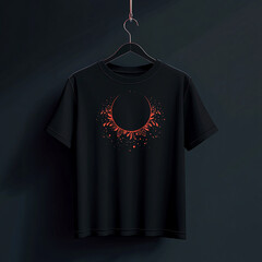 black t shirt with various design on a dark gradient background