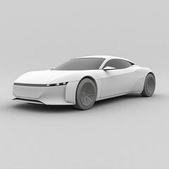 Clay render of a futuristic white sports car on a neutral background.