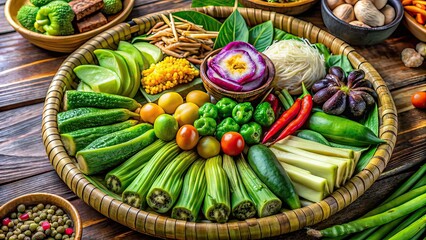 Fototapeta premium Macro Photography: Delicious Ulam Mahu Awet Muda - Bold Flavors in Bamboo