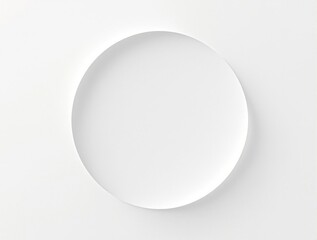 Circle cutout from white paper with shadows on white background, backdrop, design