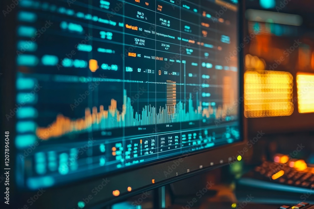 Poster financial data on a monitor as finance data concept. analytics report status information analysis ch