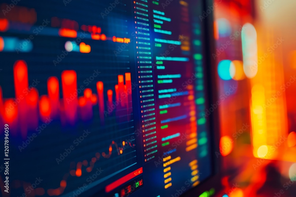 Poster financial data on a monitor as finance data concept. analytics report status information analysis ch