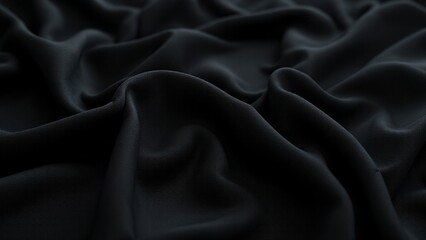 Obraz premium Soft black fabric with smooth folds and luxurious texture, ideal for minimalist backgrounds, textile design, or high-end visuals.